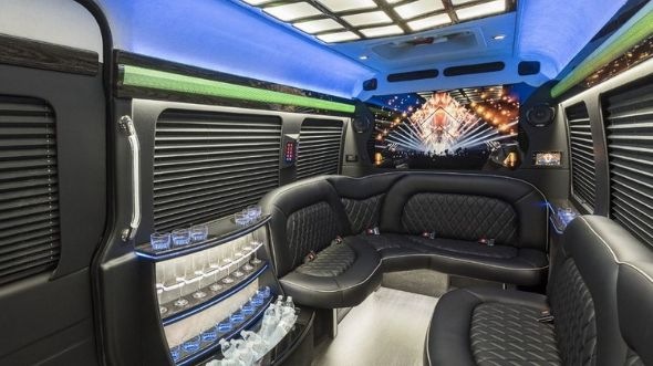 Interior of Charter Bus Company Minnetonka's Sprinter Limo in Minnetonka
